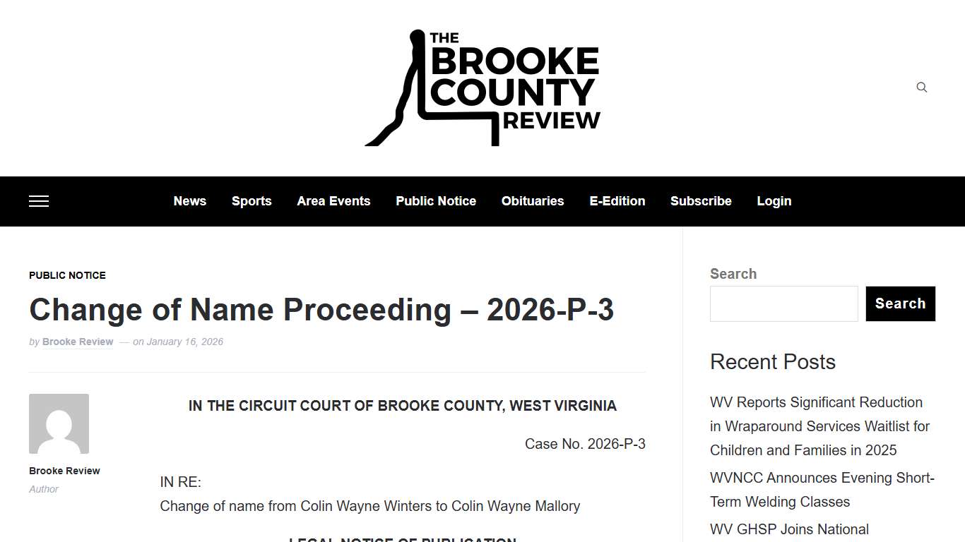 Change of Name Proceeding - 2026-P-3 - Brooke County Review