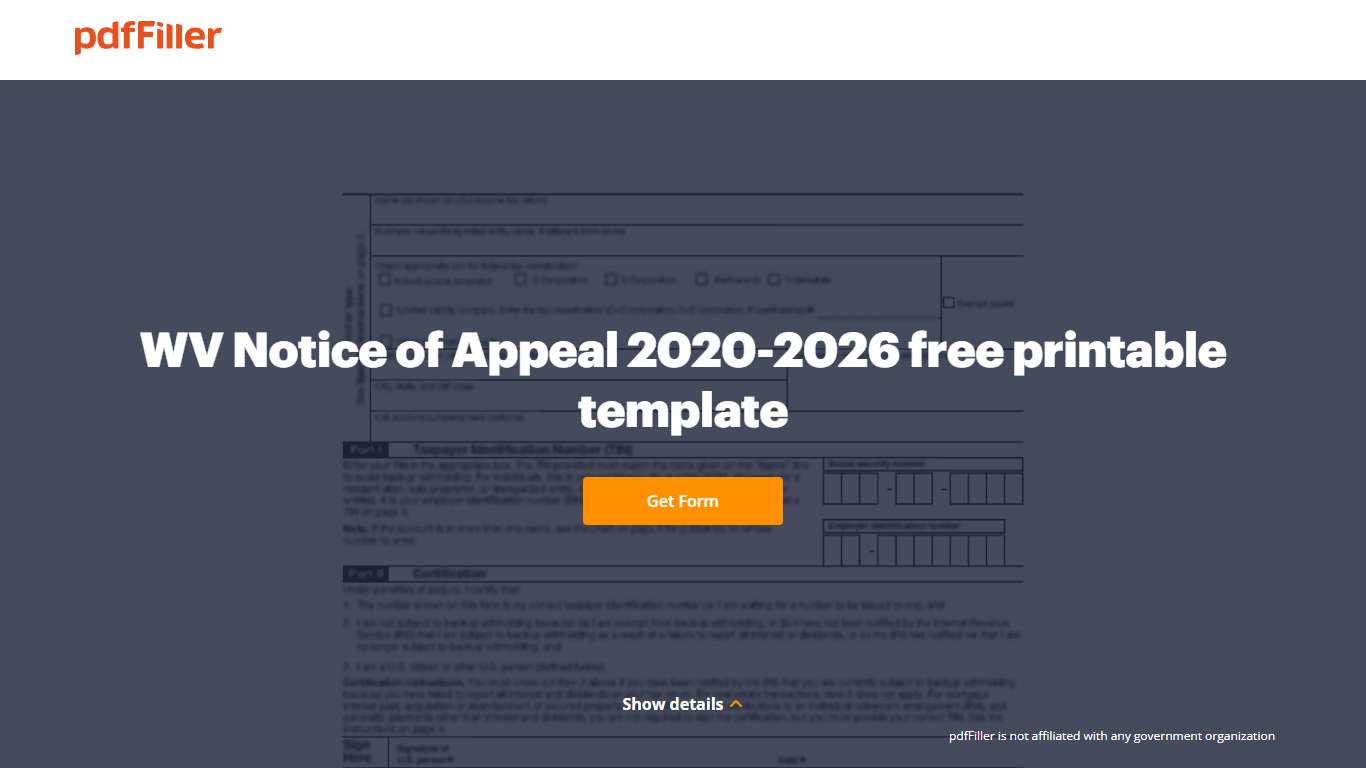 2020-2026 Form WV Notice of Appeal Fill Online, Printable, Fillable, Blank - pdfFiller